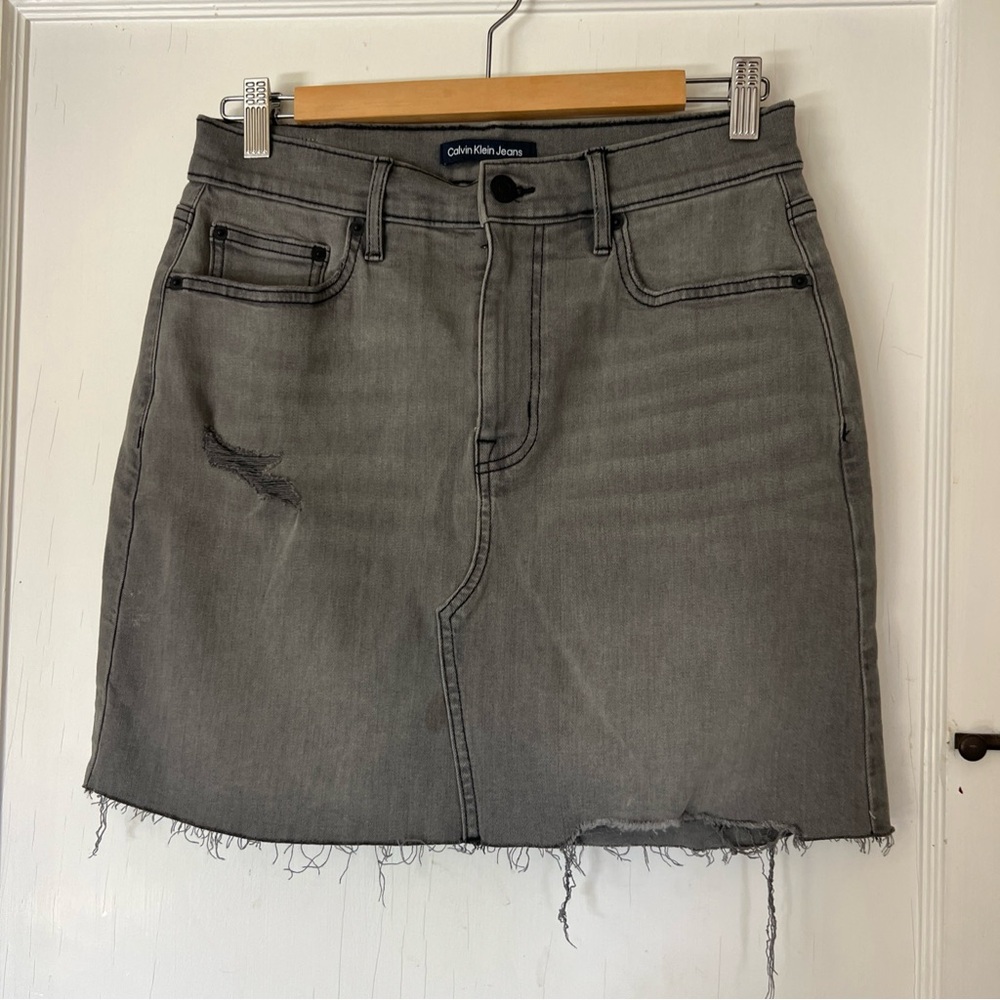 Calvin Klein Jeans Black/Gray Denim Washed Mid Rise Stretch Skirt 27 W